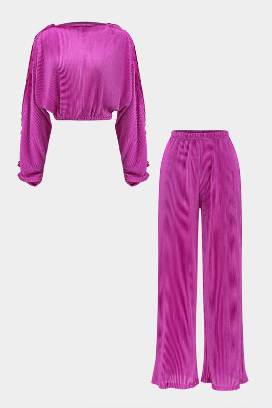 Elegantes Damen Zweiteiler Crop und weite Hose - Norvielle