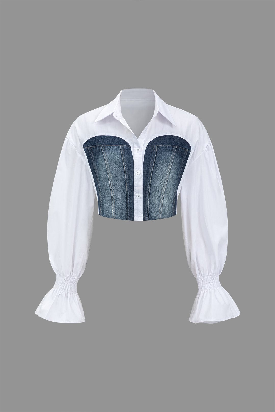 Damen Cropped Hemd Denim Voluminöse Ärmel - Norvielle
