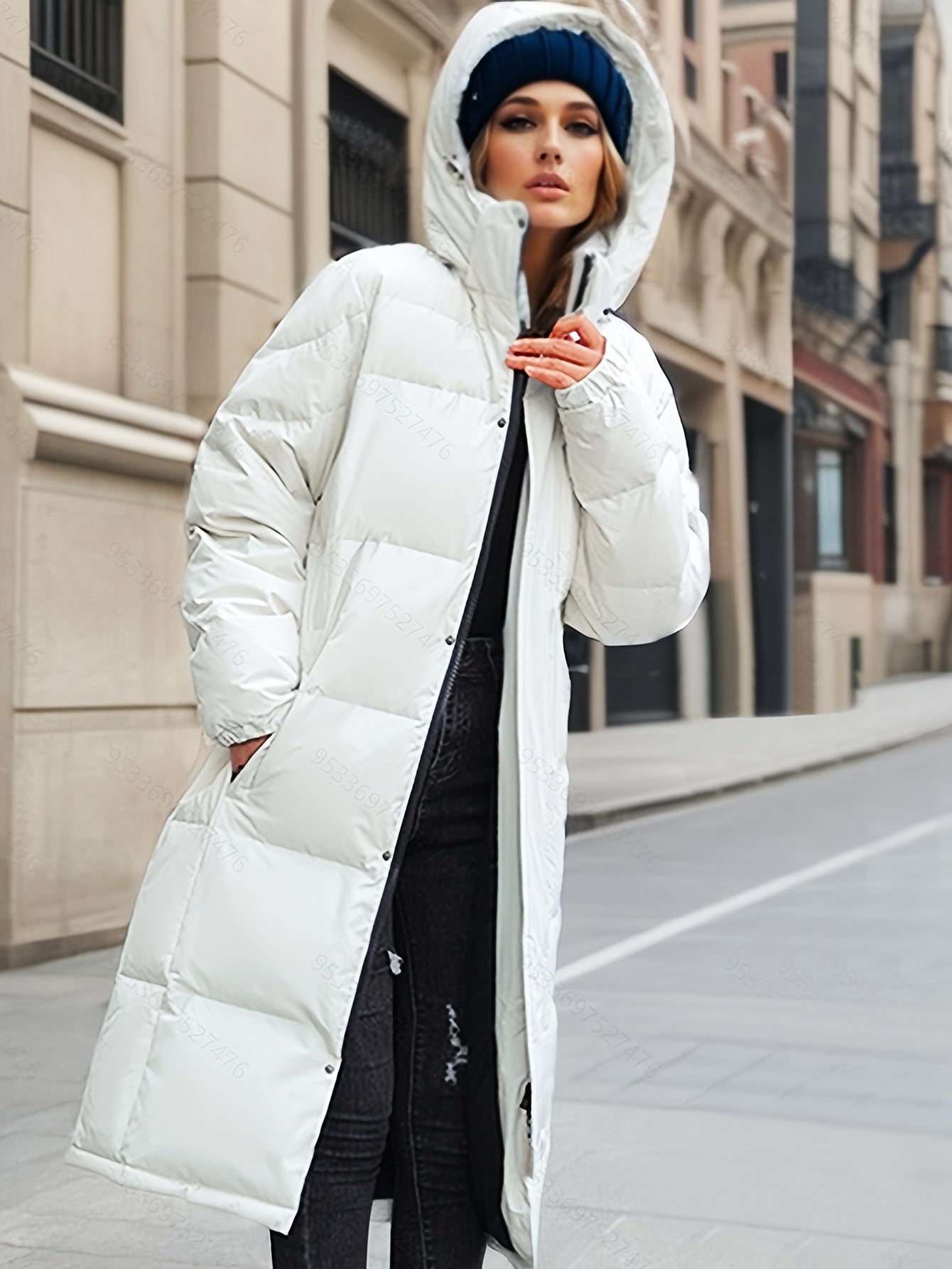 Damen Wintermantel Lang Pufferjacke Warm Kapuze
