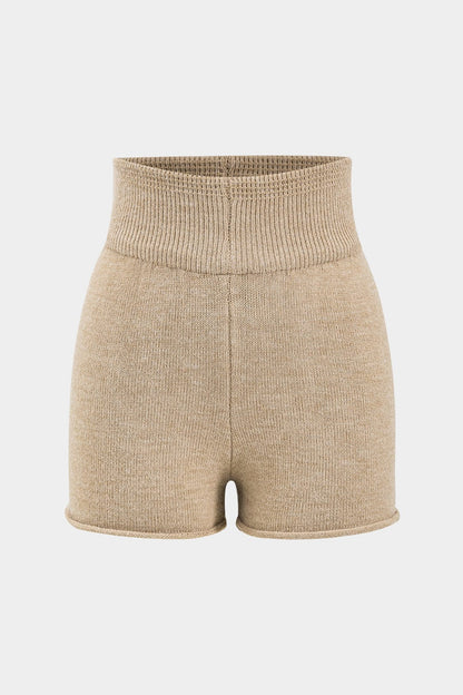 Damen Strick Zweiteiler One Shoulder und Shorts