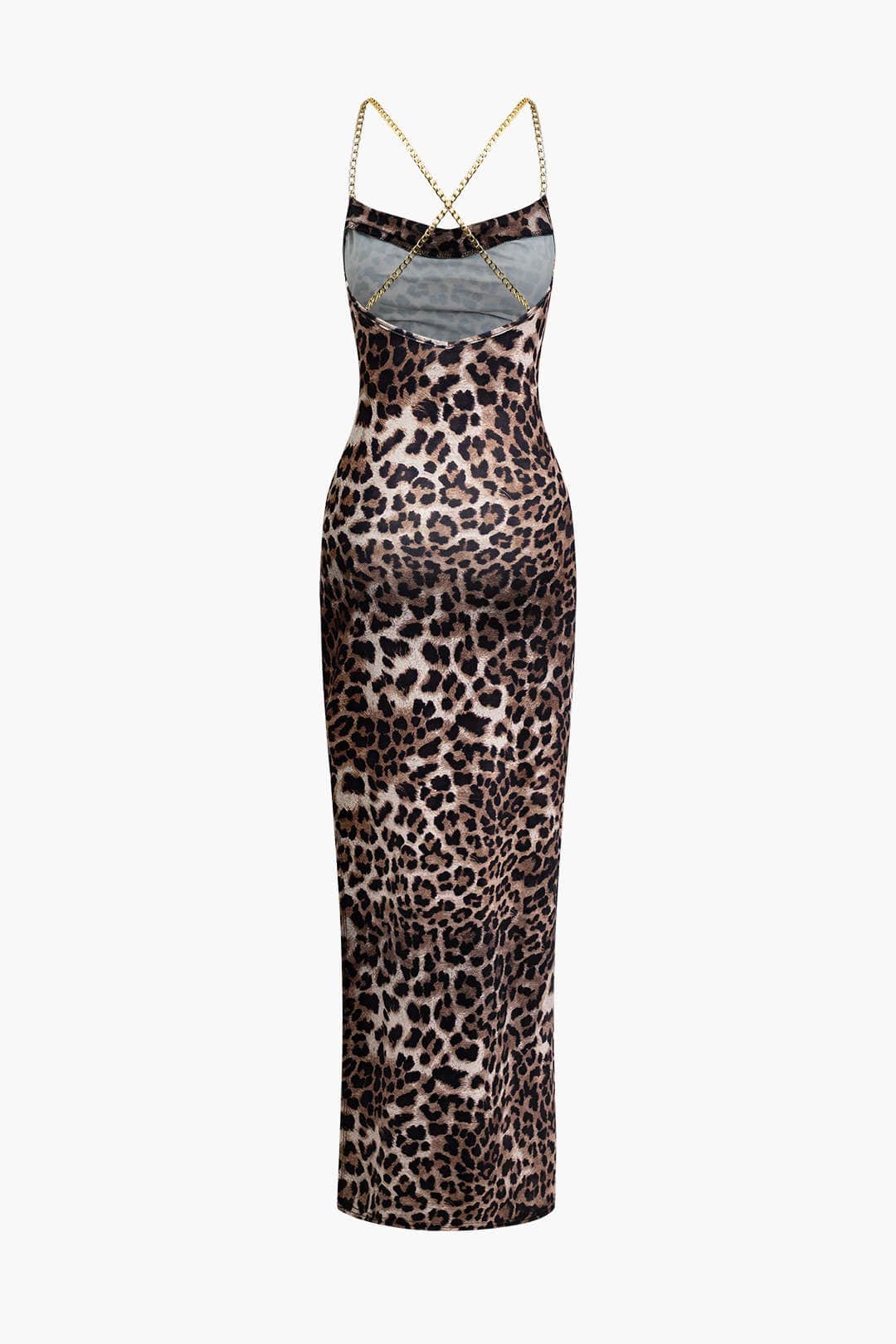 Damen Leopard Maxikleid Beinschlitz Abendkleid