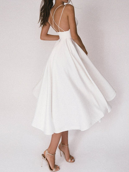 Damen Satin-Kleid Überkreuz-Träger Elegantes