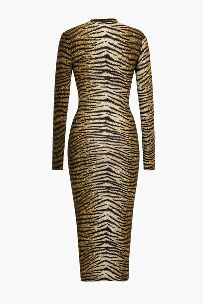 Damen Leopardenkleid Elegant Midikleid Wild Leopardprint
