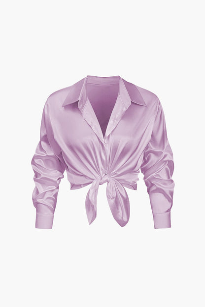 Damenbluse Langarm Seiden-Satin Elegante Bluse