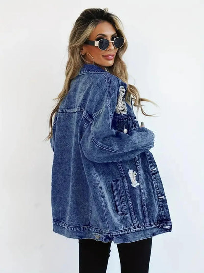 Damen Oversized Jeansjacke Groß Trendy