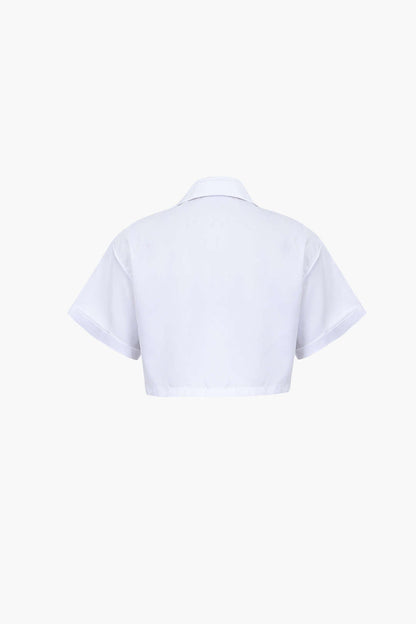 Damen Kurzarmshirt Crop Modern mit Kragen