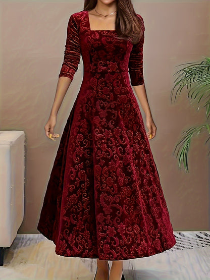 Damen Abendkleid Floral Samt Elegant Schwarz - Norvielle