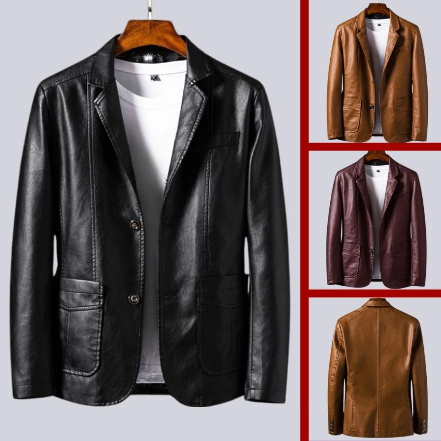 Herren Ledermantel Elegante Lederjacke Mit Reißverschluss