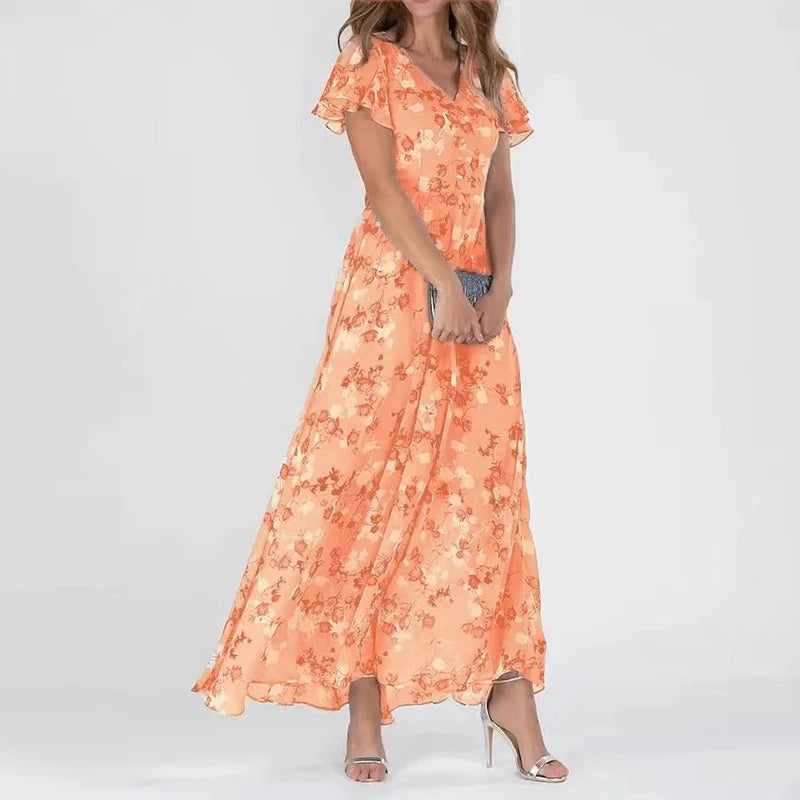 Damen Maxikleid Blumenmuster Lang Sommerkleid - Norvielle