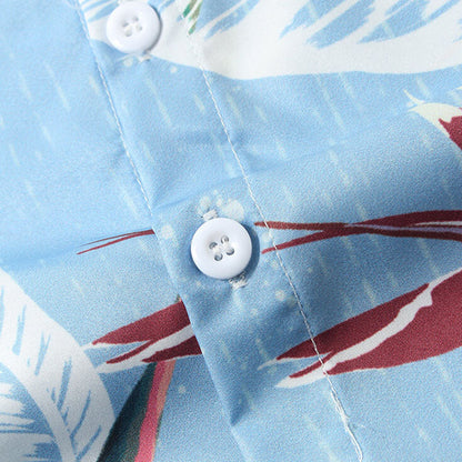 Herren Kurzarmhemd Blumenmuster Sommer Weiss