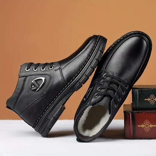 Herren Winterschuhe Leder Thermo Isoliert Schwarz - Norvielle