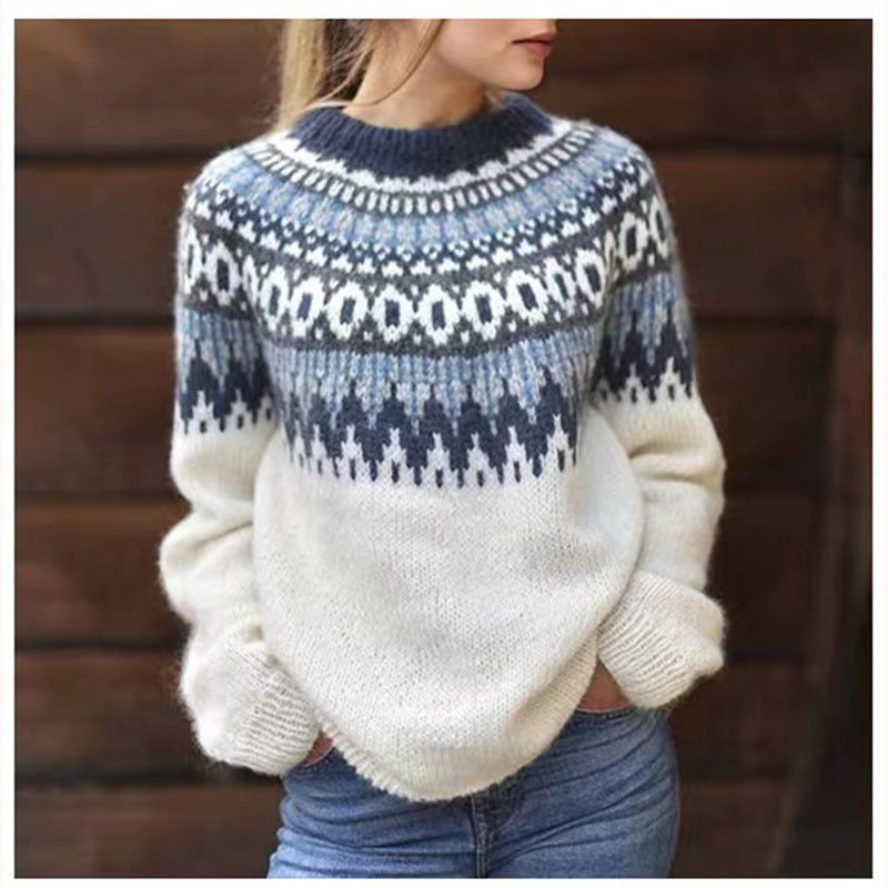 Wollpullover Damen Warm Flauschig Winterweiß - Norvielle