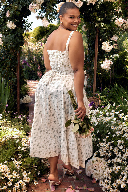 Pastellgrünes Damen-Midikleid Taillenformendes Sommerkleid