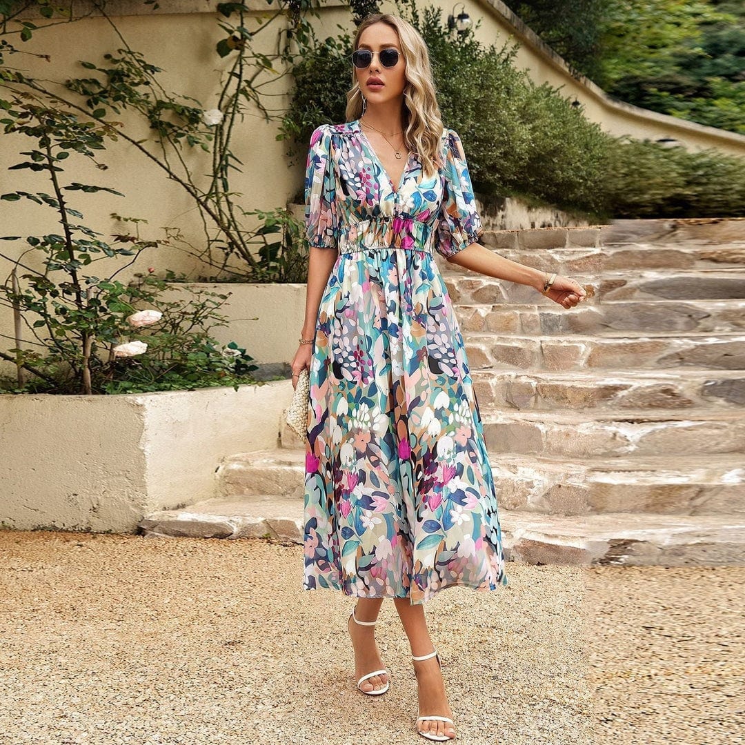 Damen Maxikleid Blumendruck Leicht Elegant Sommer - Norvielle