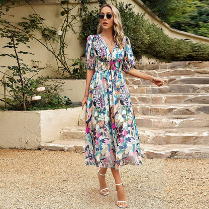 Damen Maxikleid Blumendruck Leicht Elegant Sommer - Norvielle