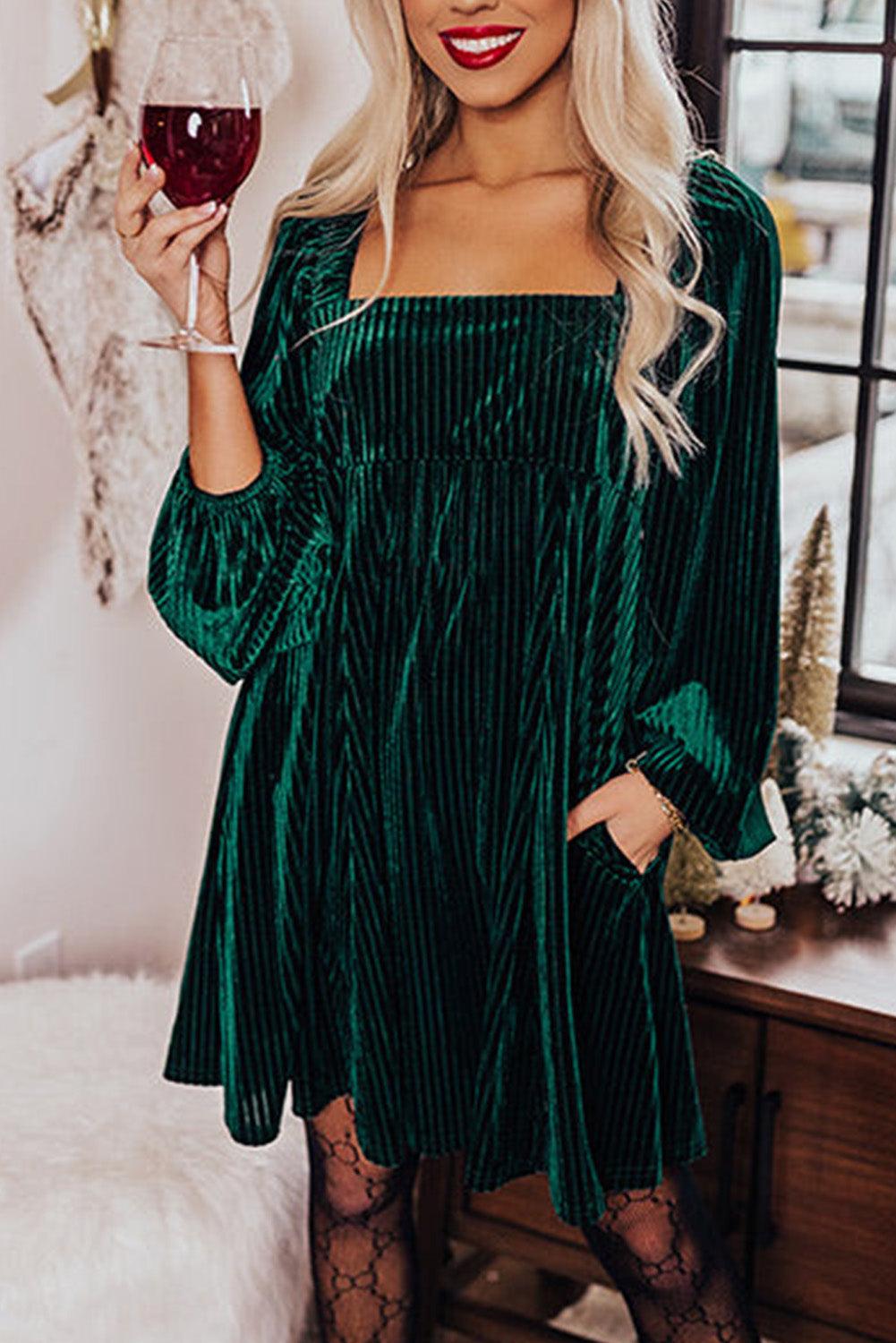 Vintage Belle Midi Dress – festliches Samtkleid in Smaragd, Frontansicht