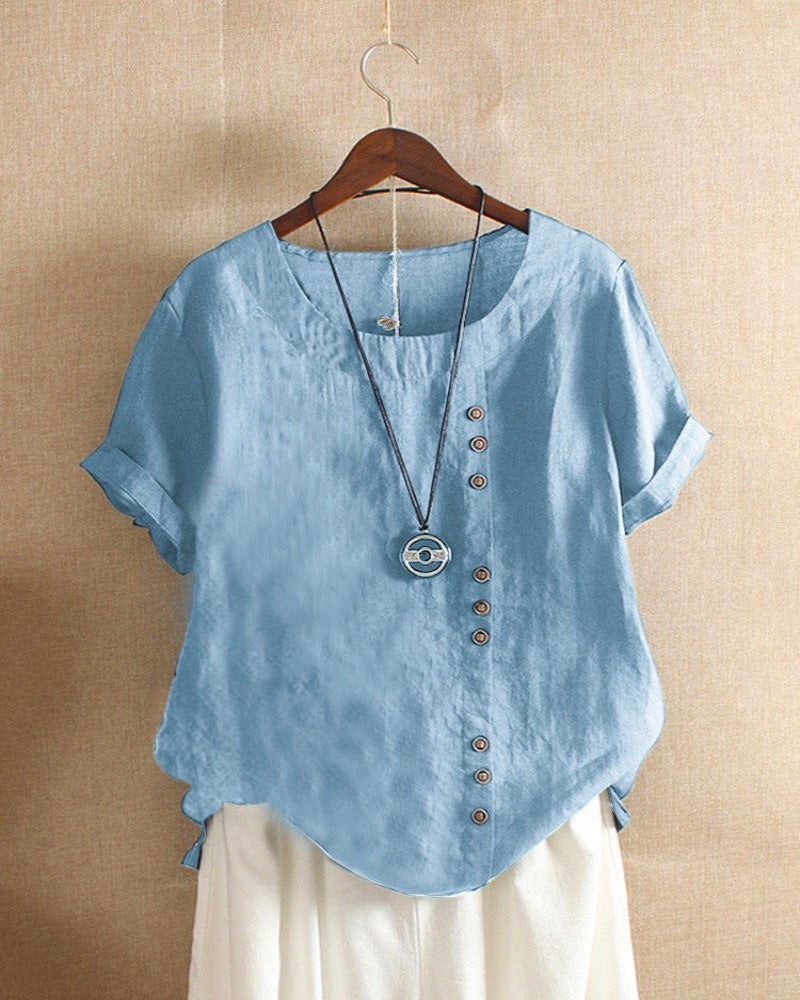 Damen Bluse Kurzarm mit Knöpfen Lässig
