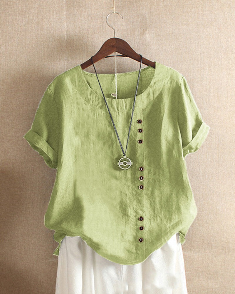 Damen Bluse Kurzarm mit Knöpfen Lässig