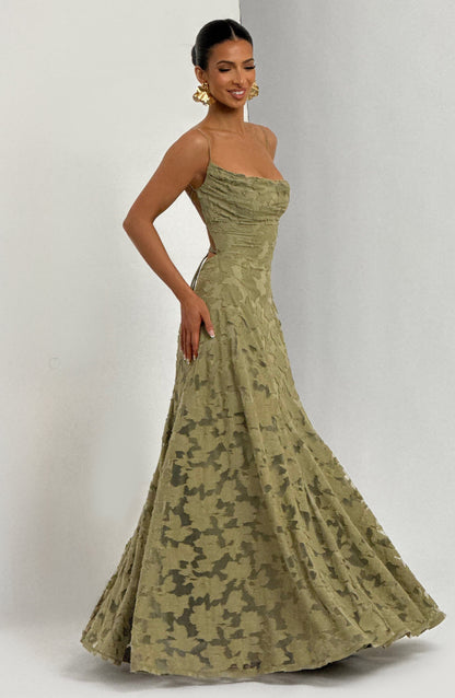 Damen Maxikleid Blumenmuster Rückenausschnitt Sommerkleid