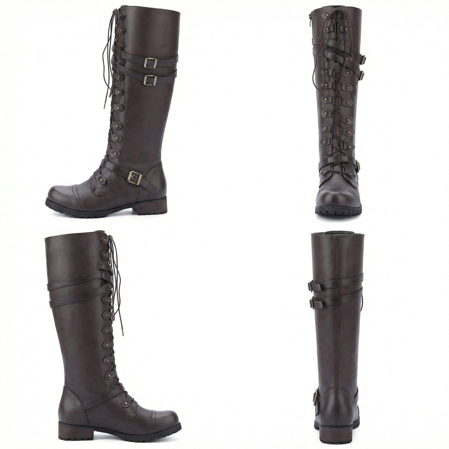 Damen Steampunk Stiefel Leder Vintage Braun
