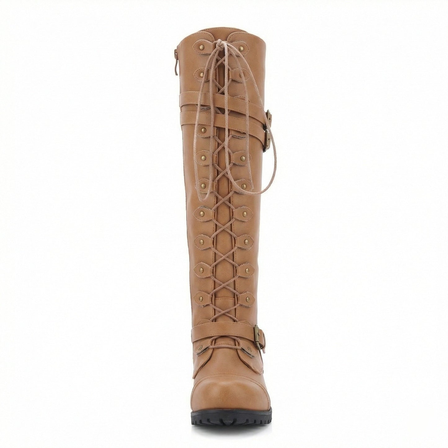 Damen Steampunk Stiefel Leder Vintage Braun