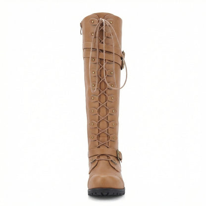 Damen Steampunk Stiefel Leder Vintage Braun