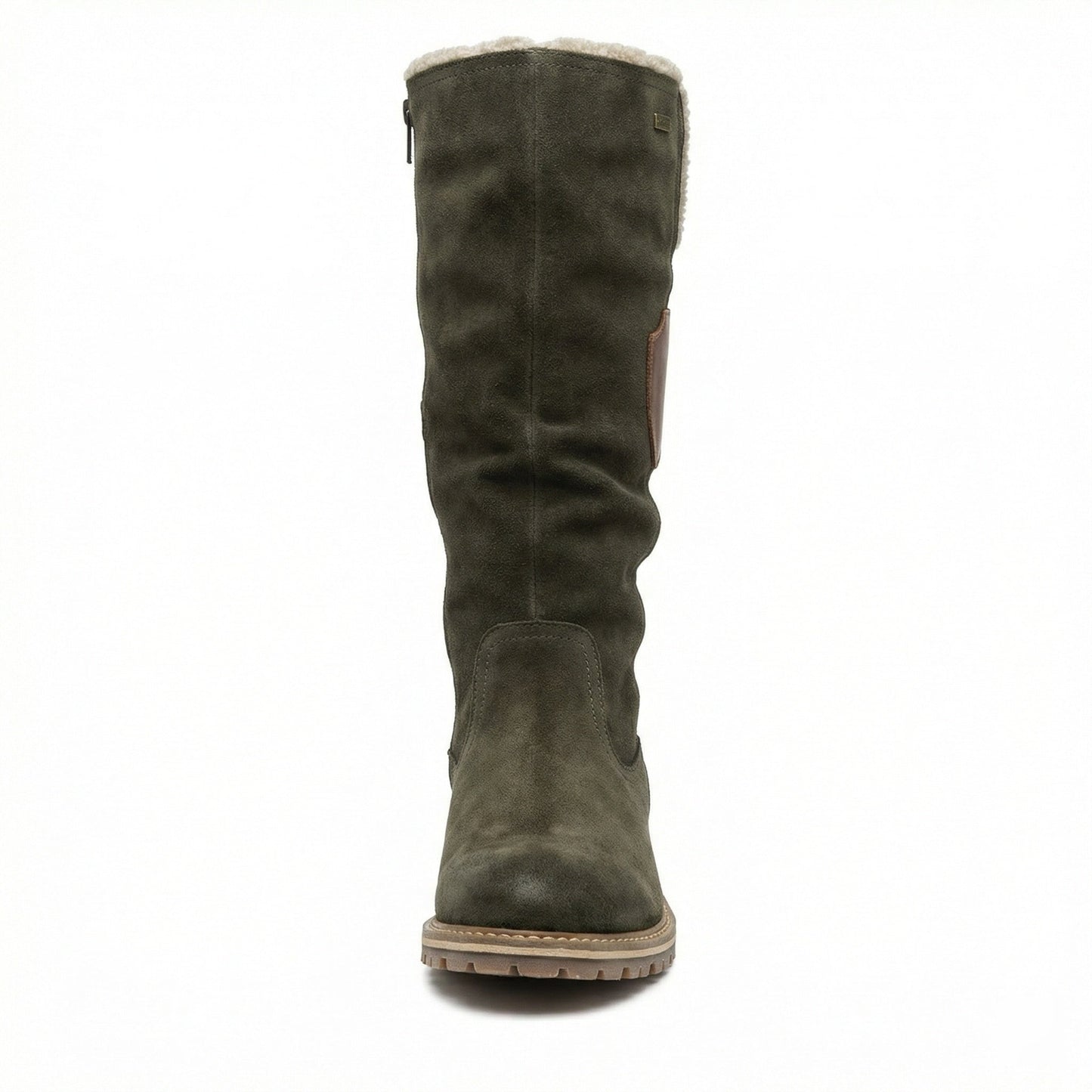 Damen Plattformstiefel Vintage Stil Leder Braun