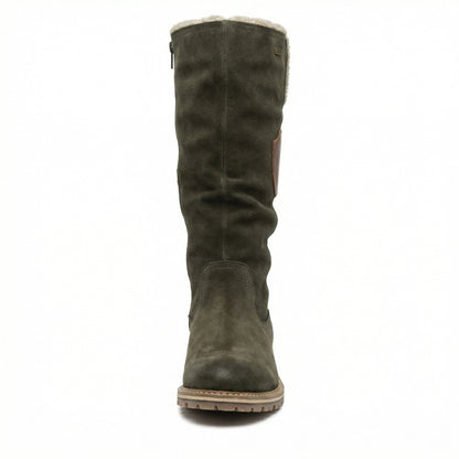 Damen Plattformstiefel Vintage Stil Leder Braun