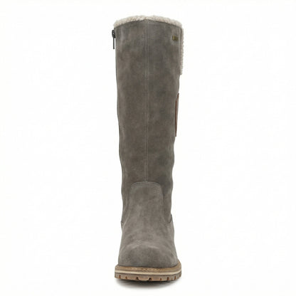 Damen Plattformstiefel Vintage Stil Leder Braun