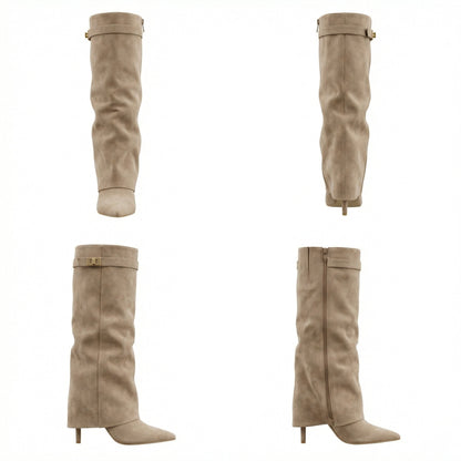 Damen Stiefel Wildleder Braun Heidi Stil