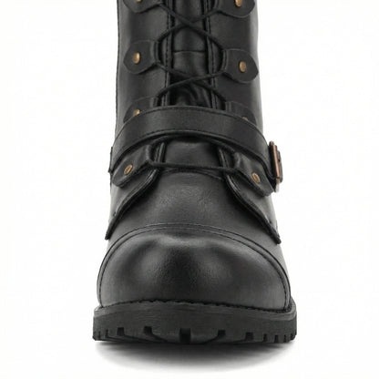 Damen Steampunk Stiefel Leder Vintage Braun