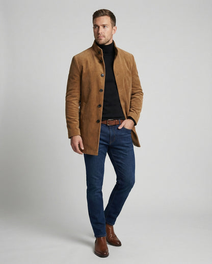 Herren Cordjacke Hochkragen Warm Oliven