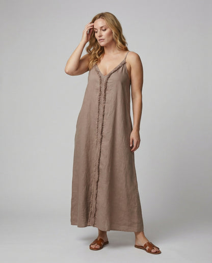 Damen Maxikleid V-Ausschnitt mit Taschen Lang Sommerkleid