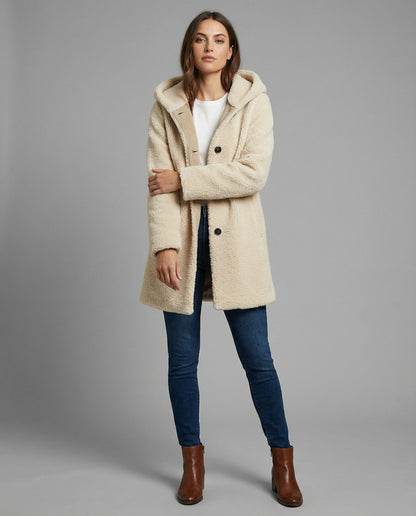 Teddy-Mantel Damen Oversized Mittellang Kapuze