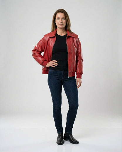 Damen Lederjacke Elegante Hochkragen