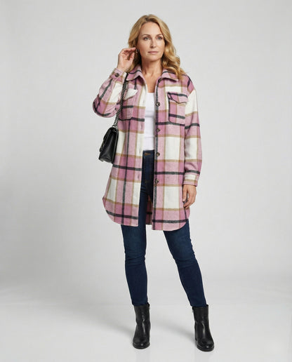 Damen Oversized Hemdjacke Kariert Lässig