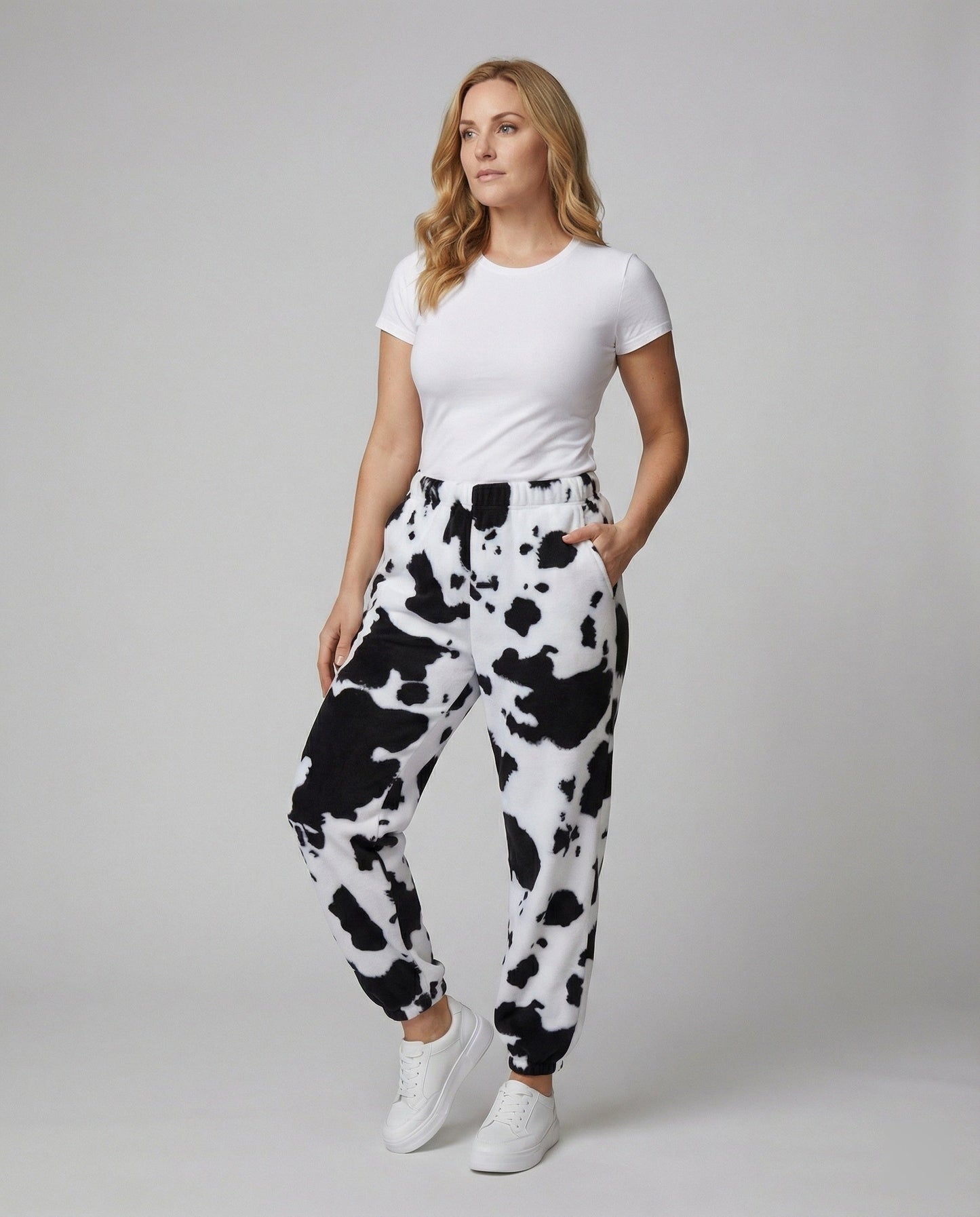 Damenhose Cowprint Elastisch Mit Bund Und Bündchen