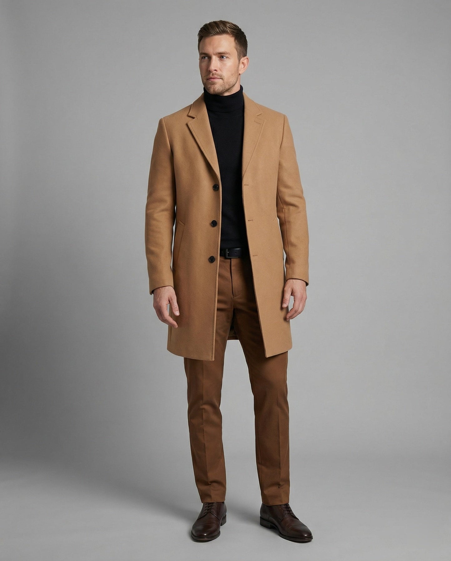 Herren Trenchcoat Lang Wollbezogen Elegant