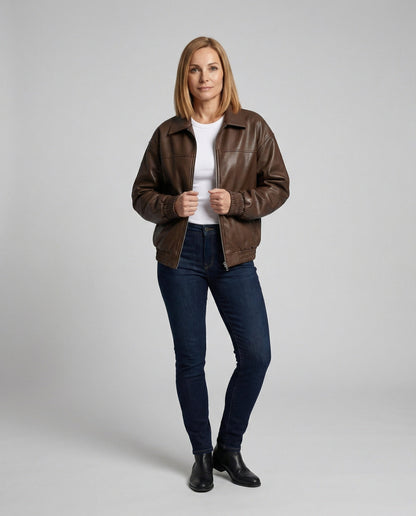 Damen Lederjacke Lässig Mit Nieten