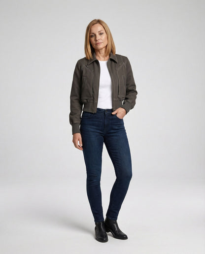 Damen Lederjacke Kurz Reißverschluss Modern
