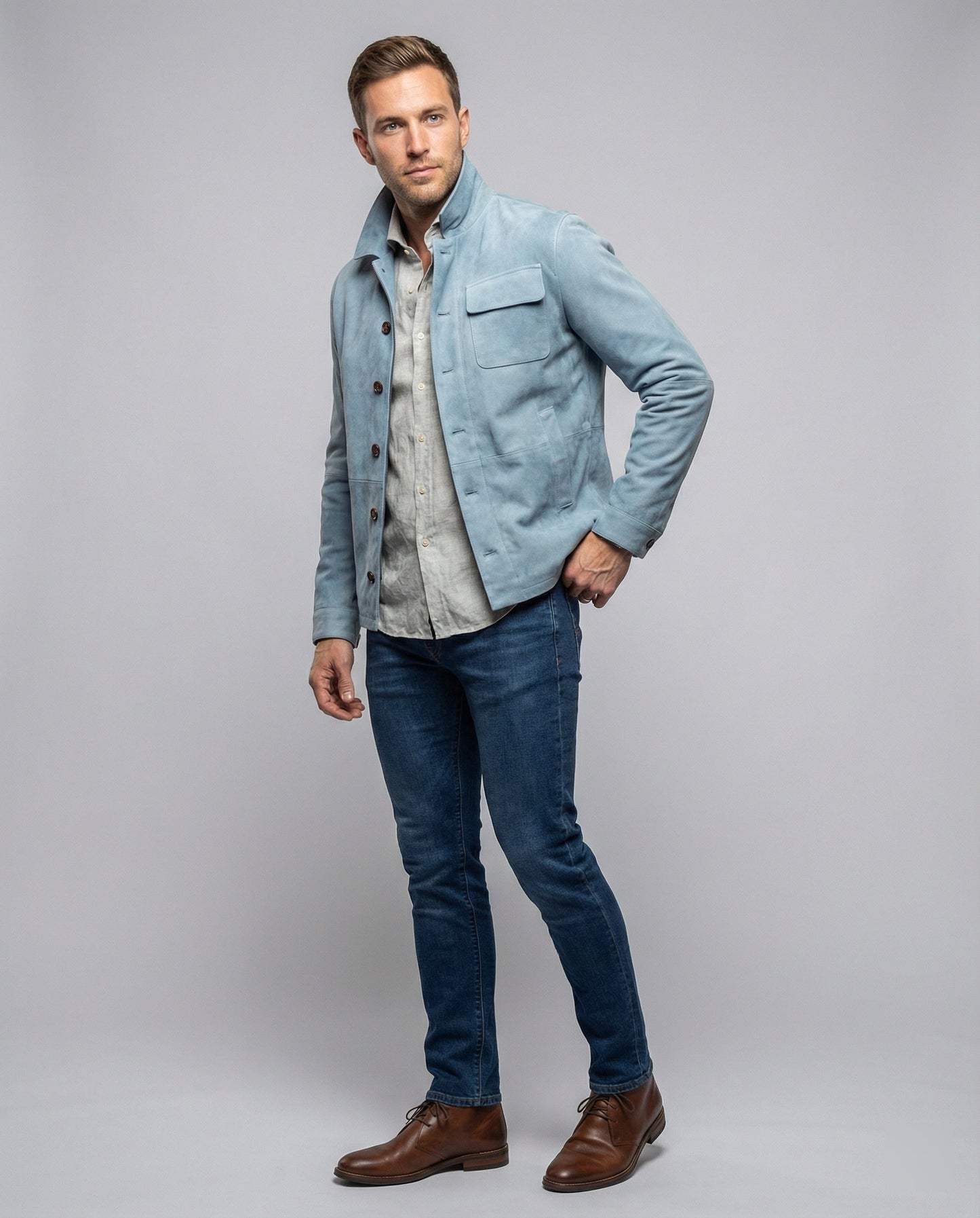 Herren Lederjacke Wildleder Bikerjacke Mit Kragen