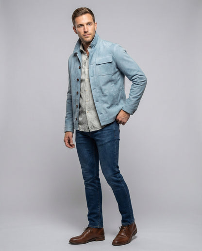 Herren Lederjacke Wildleder Bikerjacke Mit Kragen