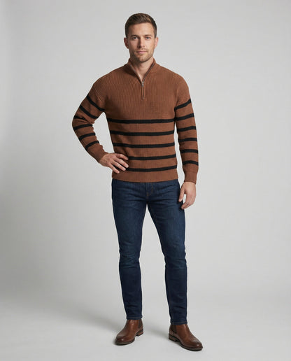Herren Strickpullover Gestreift Mit Halbreißverschluss