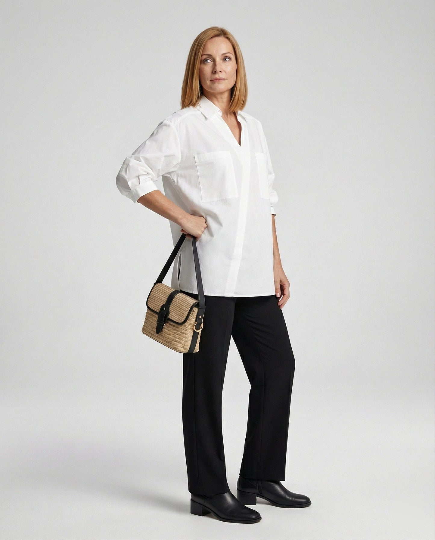 Damen Bluse Rundhals V-Ausschnitt Volant Ärmel