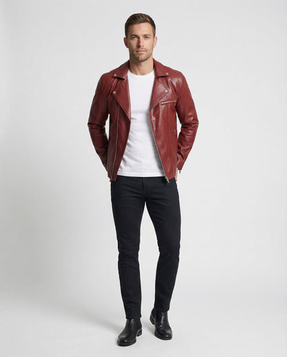 Lederjacke Herren Biker Style Mit Nieten