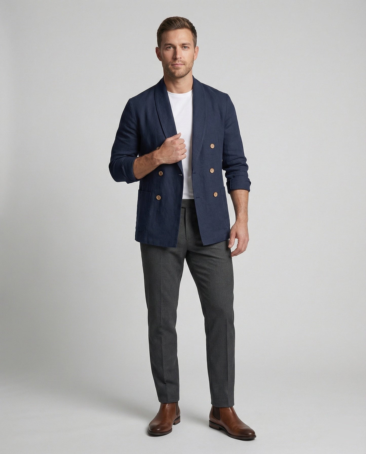 Herren Leinenjacke Leicht Doppelknopf Sommerjacke