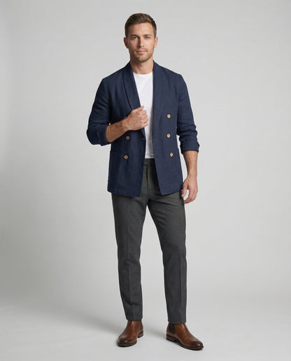 Herren Leinenjacke Leicht Doppelknopf Sommerjacke