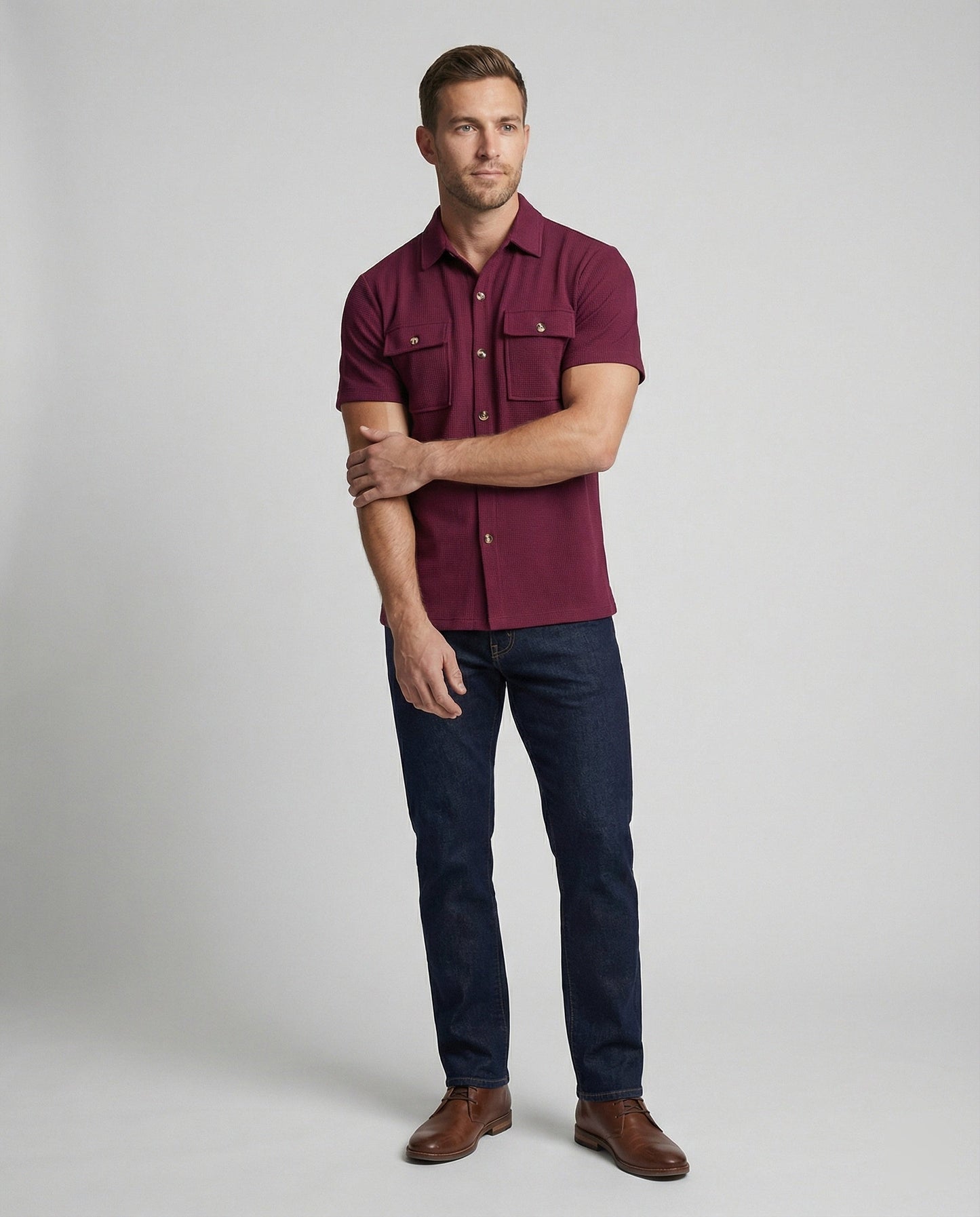 Herren Kurzarmhemd Strukturstoff Modern