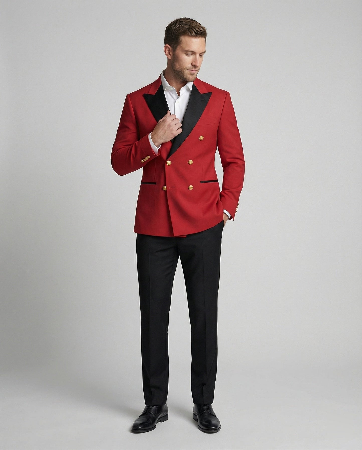 Herren Doppelreiher Blazer Elegant Goldknöpfe Modern