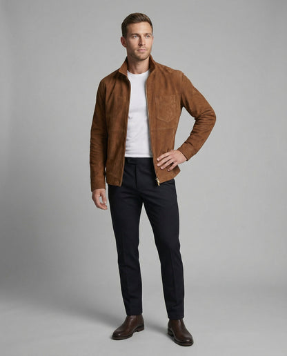 Herren Wildlederjacke Stehkragen Elegant Leder